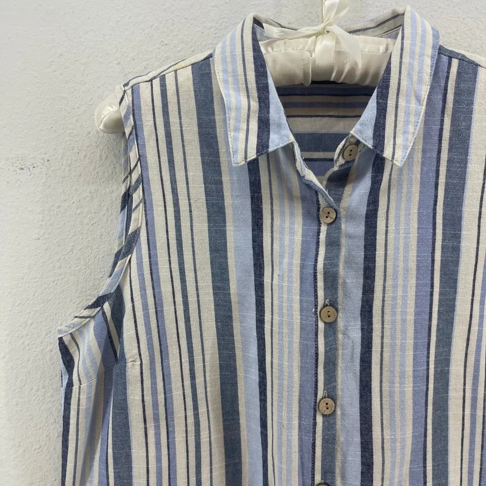Mlle Gabrielle Shirt‎ Dress Womens L Blue Cotton Blend Stripe Sleeveless Coastal